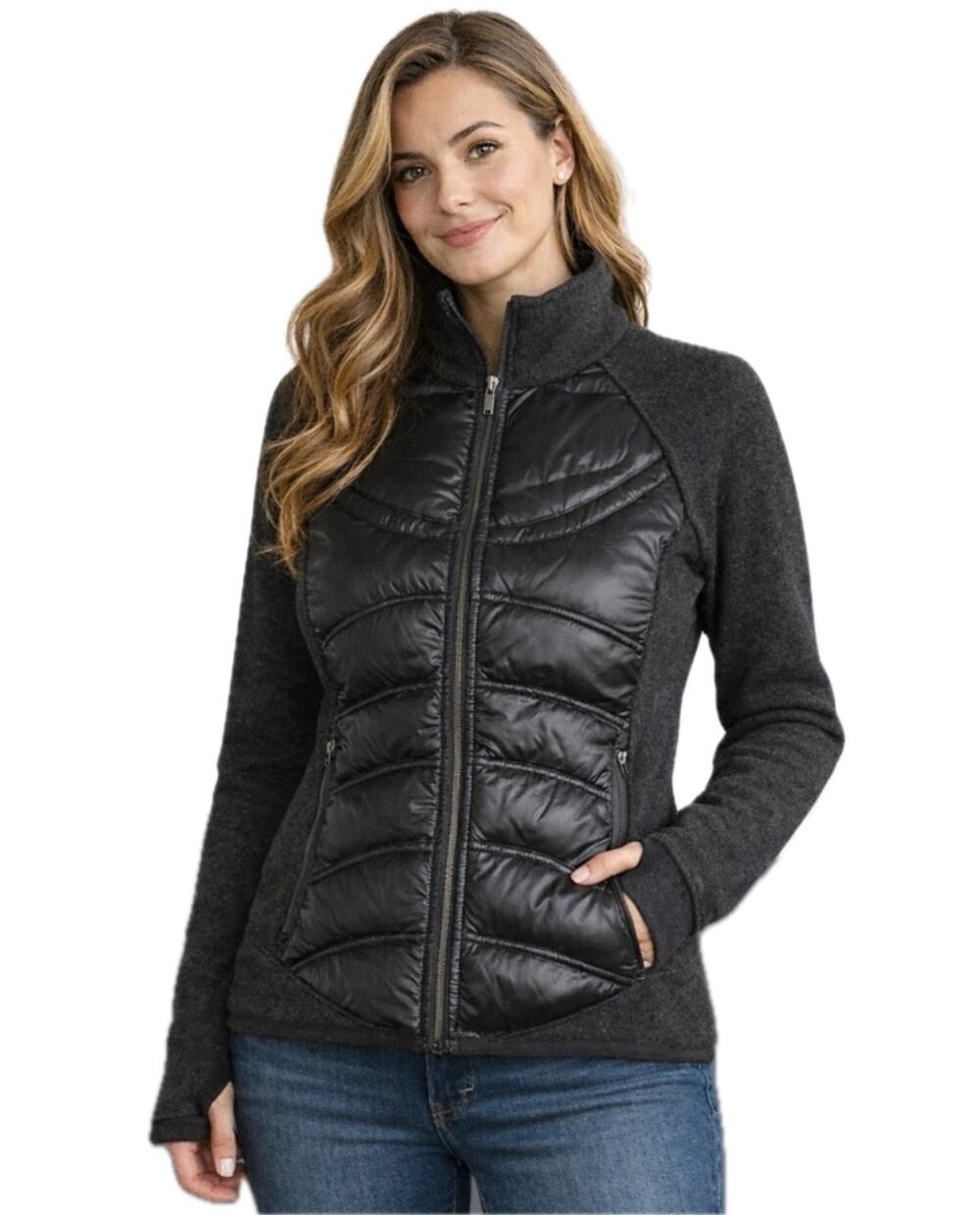 London Fog Quilted Hybrid Jacket Black Zip Fleece Puffer Coat Jacket Large